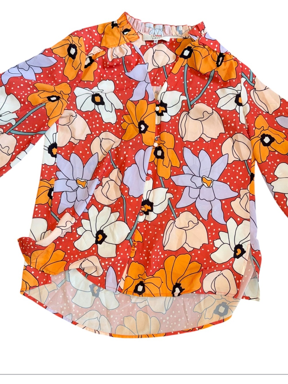 Crosby by Mollie Burch Dopamine Floral Button Front Blouse Balloon Long Sleeves - Picture 5 of 13